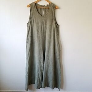 Social Study Italy 100% Linen Lagenlook Wide-leg Olive Jumpsuit